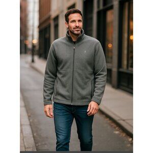 IZOD Men’s Gray Fleece Jacket XXL Full Zip Casual Outdoor Warm Layer Classic